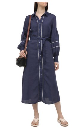Женское льняное платье 120% LINO темно-синего цвета по цене 49950 руб., арт. T0W49AK/0115/000 | Фото 2 Женское льняное платье 120% LINO темно-синего цвета, арт. T0W49AK/0115/000 | Фото 2