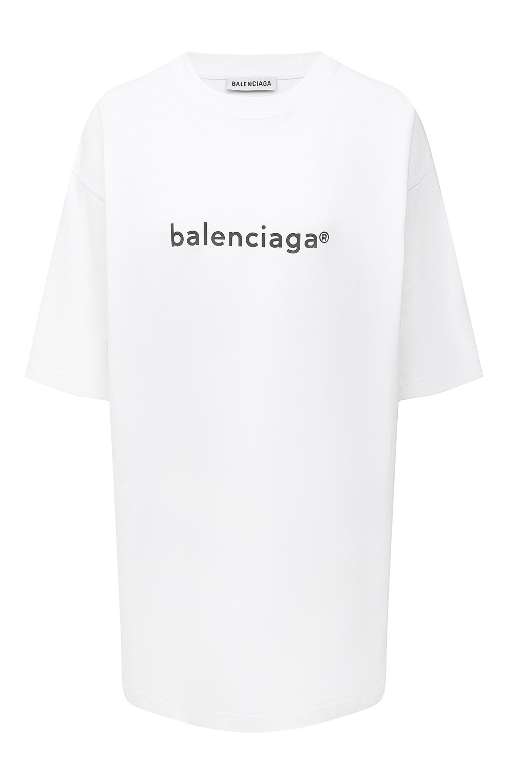 Женская хлопковая футболка BALENCIAGA белого цвета, арт. 641655/TIV54 | Фото 1 (Рукава: Короткие; Принт: С принтом; Длина (для топов): Удлиненные; Региональные ограничения белый список (Axapta Mercury): RU; Материал внешний: Хлопок; Стили: Спорт-шик; Женское Кросс-КТ: Футболка-одежда)