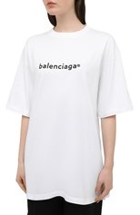 Женская хлопковая футболка BALENCIAGA белого цвета, арт. 641655/TIV54 | Фото 3 (Рукава: Короткие; Принт: С принтом; Длина (для топов): Удлиненные; Региональные ограничения белый список (Axapta Mercury): RU; Материал внешний: Хлопок; Стили: Спорт-шик; Женское Кросс-КТ: Футболка-одежда)