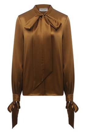 Женская шелковая блузка SAINT LAURENT коричневого цвета по цене 136500 руб., арт. 640877/Y001W | Фото 1 Женская шелковая блузка SAINT LAURENT коричневого цвета, арт. 640877/Y001W | Фото 1