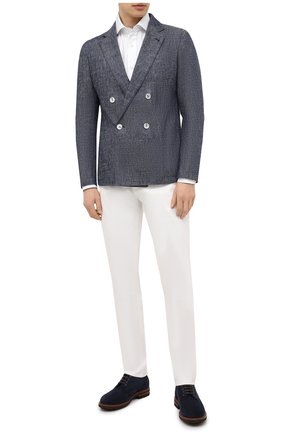 Мужской пиджак изо льна и хлопка GIORGIO ARMANI синего цвета по цене 192000 руб., арт. 8WGGG02F/T02CB | Фото 2 Мужской пиджак изо льна и хлопка GIORGIO ARMANI синего цвета, арт. 8WGGG02F/T02CB | Фото 2