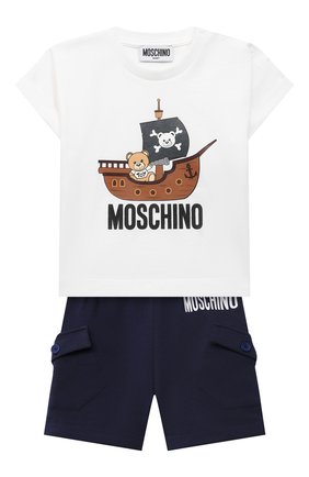 Детский комплект из футболки и шорт MOSCHINO белого цвета по цене 16150 руб., арт. MUG009/LBA08 | Фото 1 Детский комплект из футболки и шорт MOSCHINO белого цвета, арт. MUG009/LBA08 | Фото 1 (Рукава: Короткие; Ростовка одежда: 12 мес | 80 см, 18 мес | 86 см, 24 мес | 92 см, 36 мес | 98 см)