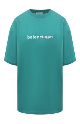 Женская хлопковая футболка BALENCIAGA бирюзового цвета по цене 42650 руб., арт. 641655/TIV54 | Фото 1 Женская хлопковая футболка BALENCIAGA бирюзового цвета, арт. 641655/TIV54 | Фото 1