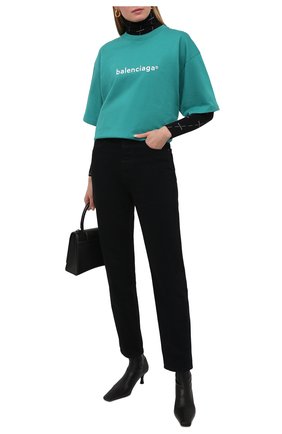 Женская хлопковая футболка BALENCIAGA бирюзового цвета по цене 42650 руб., арт. 641655/TIV54 | Фото 2 Женская хлопковая футболка BALENCIAGA бирюзового цвета, арт. 641655/TIV54 | Фото 2