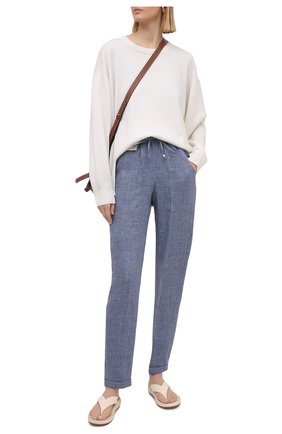 Женские льняные брюки KITON голубого цвета по цене 76750 руб., арт. D37102S06424 | Фото 2 Женские льняные брюки KITON голубого цвета, арт. D37102S06424 | Фото 2 (Материал внешний: Лен; Длина (брюки, джинсы): Стандартные; Женское Кросс-КТ: Брюки-одежда; Стили: Кэжуэл; Силуэт Ж (брюки и джинсы): Узкие)
