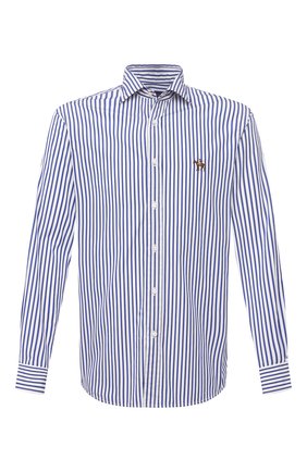 Мужская хлопковая рубашка RALPH LAUREN синего цвета по цене 35450 руб., арт. 790833820 | Фото 1 Мужская хлопковая рубашка RALPH LAUREN синего цвета, арт. 790833820 | Фото 1 (Материал внешний: Хлопок; Длина (для топов): Стандартные; Случай: Повседневный; Принт: Полоска; Рукава: Длинные; Стили: Кэжуэл; Воротник: Акула; Манжеты: На пуговицах)