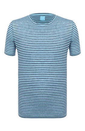 Мужская льняная футболка 120% LINO голубого цвета, арт. T0M7186/E738/S00 | Фото 1 (Рукава: Короткие; Материал внешний: Лен; Длина (для топов): Стандартные; Стили: Кэжуэл; Принт: С принтом)