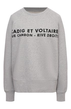 Женский хлопковый свитшот ZADIG&VOLTAIRE серого цвета по цене 18350 руб., арт. SKTS7101F | Фото 1 Женский хлопковый свитшот ZADIG&VOLTAIRE серого цвета, арт. SKTS7101F | Фото 1