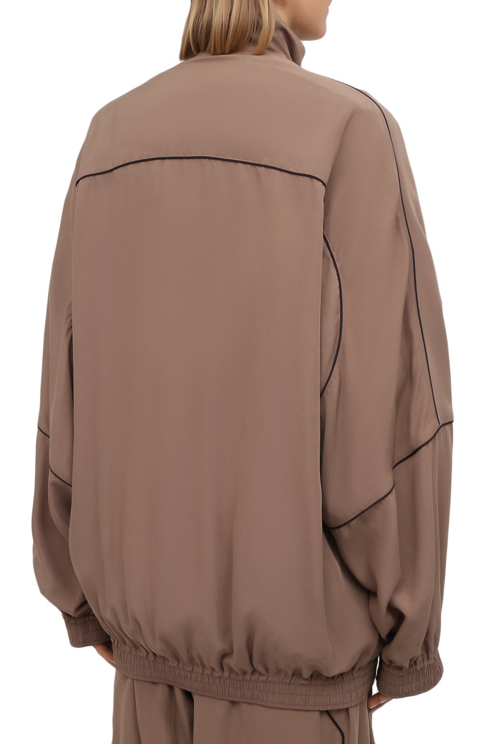 Женская куртка BALENCIAGA светло-коричневого цвета, арт. 643053/TF002 | Фото 4 (Кросс-КТ: Куртка, Ветровка; Рукава: Длинные; Длина (верхняя одежда): До середины бедра; Стили: Спорт-шик; Материал внешний: Лиоцелл, Растительное волокно; Материал подклада: Синтетический материал)