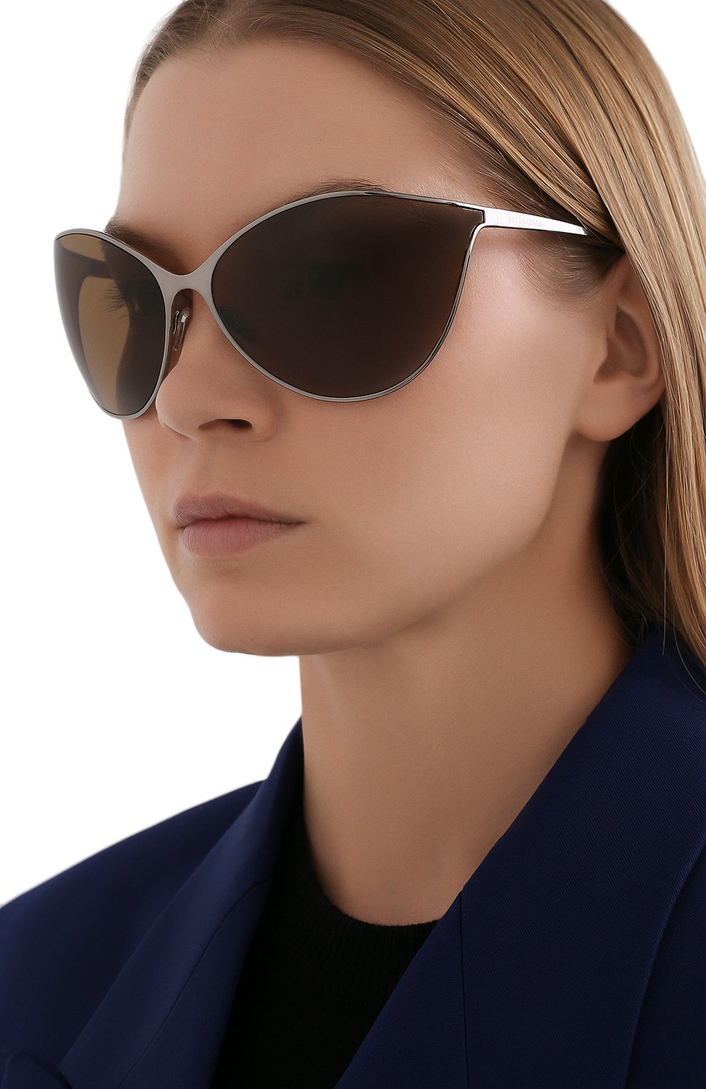 Женские солнцезащитные очки BALENCIAGA хаки цвета, арт. 648052/T0005 | Фото 2 (Тип очков: С/з; Материал: Металл; Очки форма: Over-size)