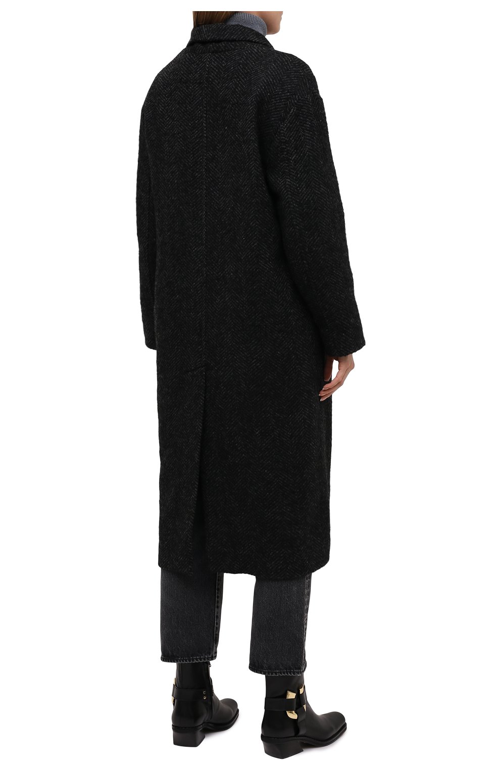 Женское шерстяное пальто ISABEL MARANT ETOILE темно-серого цвета, арт. MA0811-21P007E/HEN0L | Фото 4 (Материал внешний: Шерсть; Рукава: Длинные; Длина (верхняя одежда): До колена; Региональные ограничения белый список (Axapta Mercury): RU; 1-2-бортные: Однобортные; Материал подклада: Хлопок; Стили: Кэжуэл)