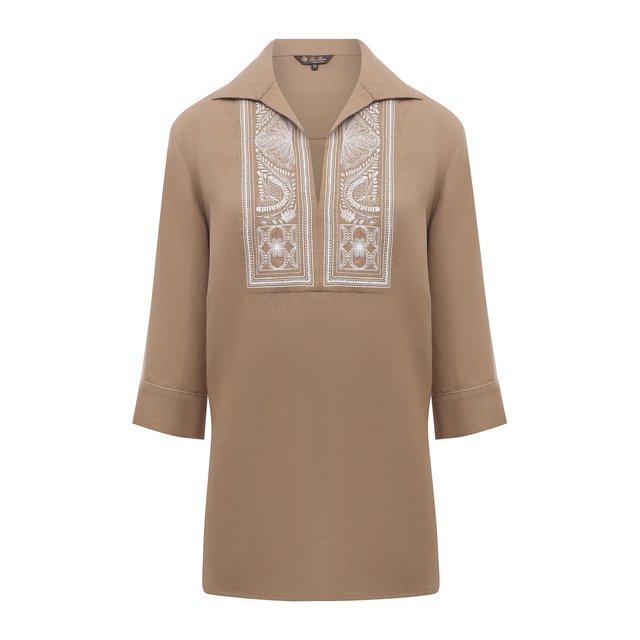 Льняная блузка Loro Piana коричневого цвета