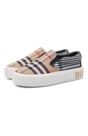 Детские слипоны BURBERRY коричневого цвета по цене 24600 руб., арт. 8038498 | Фото 1 Детские слипоны BURBERRY коричневого цвета, арт. 8038498 | Фото 1 (Материал внешний: Текстиль; Материал внутренний: Натуральная кожа; Региональные ограничения белый список (Axapta Mercury): RU; Длина стельки: 20,5, 17,2)