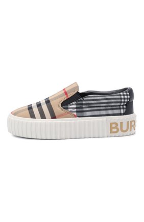 Детские слипоны BURBERRY коричневого цвета по цене 24600 руб., арт. 8038498 | Фото 2 Детские слипоны BURBERRY коричневого цвета, арт. 8038498 | Фото 2 (Материал внешний: Текстиль; Материал внутренний: Натуральная кожа; Региональные ограничения белый список (Axapta Mercury): RU; Длина стельки: 20,5, 17,2)