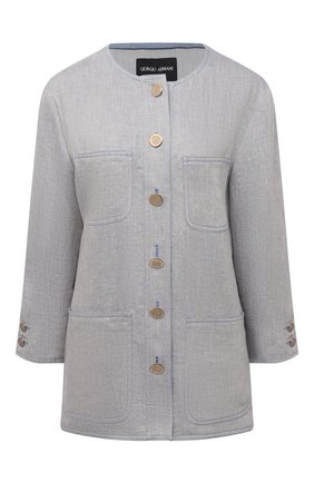 Женский льняной жакет GIORGIO ARMANI голубого цвета по цене 199500 руб., арт. 1SHGG0ME/T02A6 | Фото 1 Женский льняной жакет GIORGIO ARMANI голубого цвета, арт. 1SHGG0ME/T02A6 | Фото 1