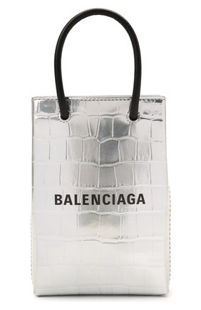 Кожаный чехол shopping для телефона BALENCIAGA серебряного цвета, арт. 593826/1S4EN | Фото 1 (Женское Кросс-КТ: Кожа iPhone)