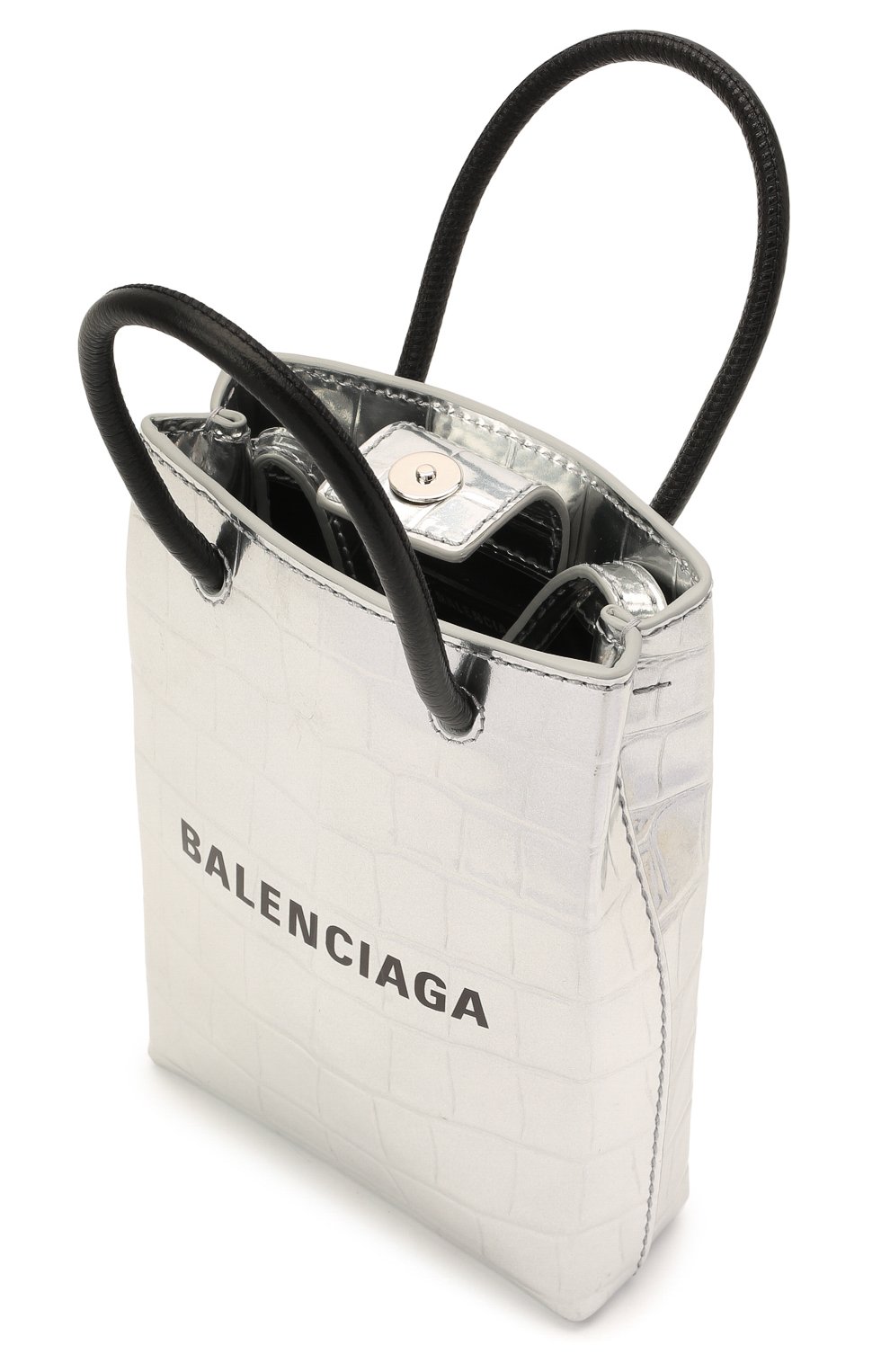 Кожаный чехол shopping для телефона BALENCIAGA серебряного цвета, арт. 593826/1S4EN | Фото 4 (Женское Кросс-КТ: Кожа iPhone)