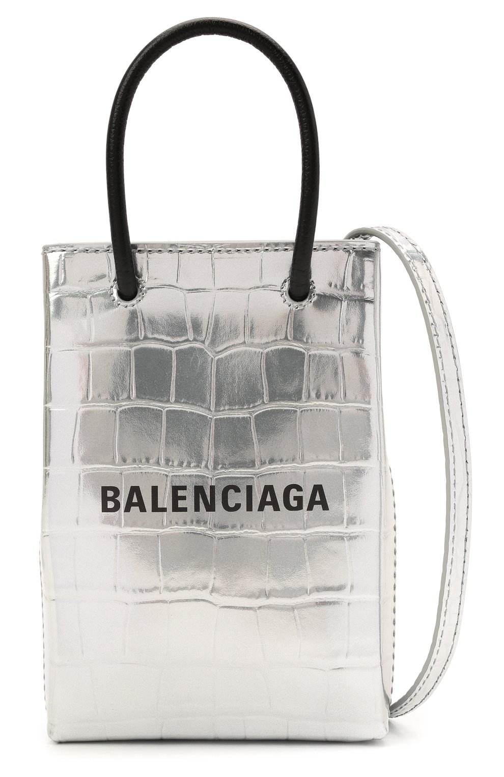 Кожаный чехол shopping для телефона BALENCIAGA серебряного цвета, арт. 593826/1S4EN | Фото 6 (Женское Кросс-КТ: Кожа iPhone)