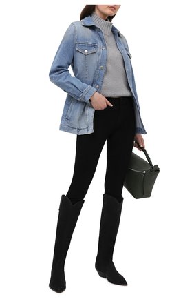 Женская джинсовая куртка 7 FOR ALL MANKIND голубого цвета по цене 29550 руб., арт. JSK4K850IN | Фото 2 Женская джинсовая куртка 7 FOR ALL MANKIND голубого цвета, арт. JSK4K850IN | Фото 2 (Рукава: Длинные; Материал внешний: Хлопок; Длина (верхняя одежда): Короткие; Кросс-КТ: Куртка, Деним; Стили: Кэжуэл)