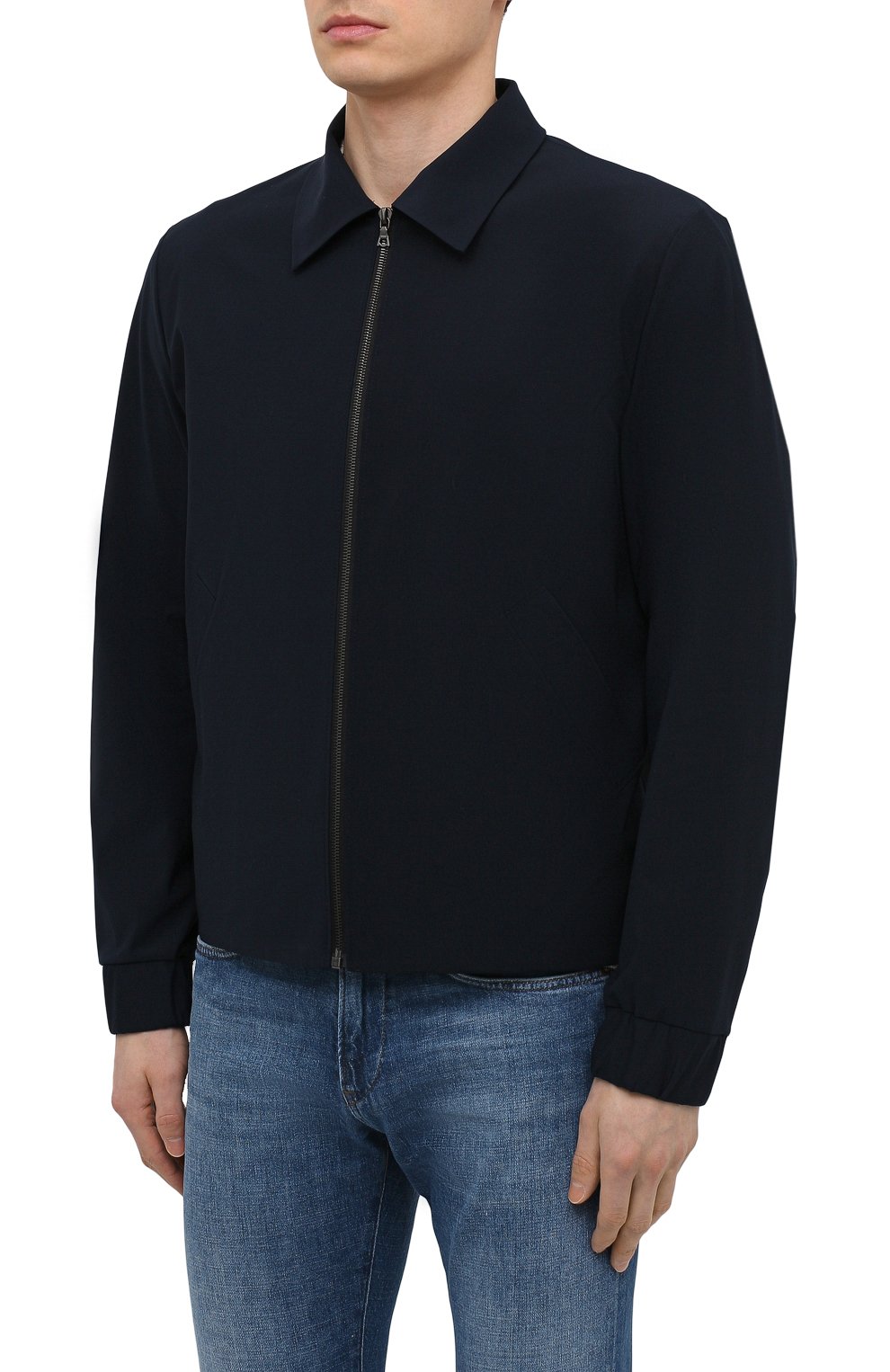 Мужская куртка HARRIS WHARF LONDON темно-синего цвета, арт. C9341PYZ | Фото 3 (Кросс-КТ: Куртка, Ветровка; Рукава: Длинные; Материал внешний: Синтетический материал; Длина (верхняя одежда): Короткие; Стили: Кэжуэл)