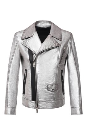Мужская кожаная куртка DOLCE & GABBANA серебряного цвета, арт. G9UC4L/HULLH | Фото 1 (Рукава: Длинные; Длина (верхняя одежда): Короткие; Мужское Кросс-КТ: Кожа и замша; Кросс-КТ: Куртка; Стили: Гламурный; Материал внешний: Натуральная кожа; Региональные ограничения белый список (Axapta Mercury): RU)