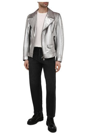 Мужская кожаная куртка DOLCE & GABBANA серебряного цвета, арт. G9UC4L/HULLH | Фото 2 (Рукава: Длинные; Длина (верхняя одежда): Короткие; Мужское Кросс-КТ: Кожа и замша; Кросс-КТ: Куртка; Стили: Гламурный; Материал внешний: Натуральная кожа; Региональные ограничения белый список (Axapta Mercury): RU)