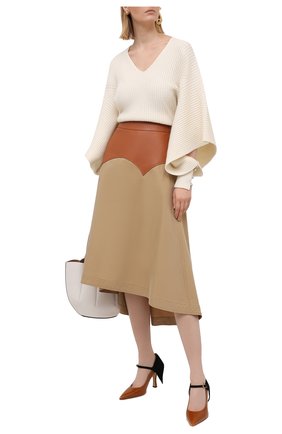 Женская юбка с отделкой из кожи LOEWE бежевого цвета по цене 136000 руб., арт. S540Y20X03 | Фото 2 Женская юбка с отделкой из кожи LOEWE бежевого цвета, арт. S540Y20X03 | Фото 2