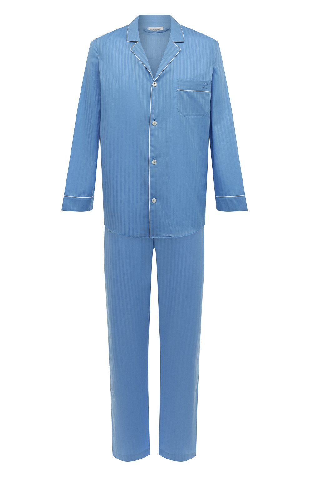 Мужская хлопковая пижама ZIMMERLI голубого цвета, арт. 4020-75001 | Фото 1 (Рукава: Длинные; Длина (брюки, джинсы): Стандартные; Кросс-КТ: домашняя одежда; Длина (для топов): Стандартные; Материал внешний: Хлопок)