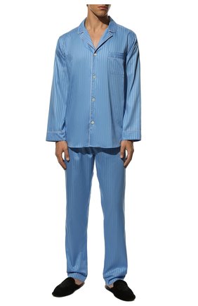 Мужская хлопковая пижама ZIMMERLI голубого цвета, арт. 4020-75001 | Фото 2 (Рукава: Длинные; Длина (брюки, джинсы): Стандартные; Кросс-КТ: домашняя одежда; Длина (для топов): Стандартные; Материал внешний: Хлопок)