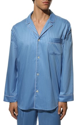 Мужская хлопковая пижама ZIMMERLI голубого цвета, арт. 4020-75001 | Фото 3 (Рукава: Длинные; Длина (брюки, джинсы): Стандартные; Кросс-КТ: домашняя одежда; Длина (для топов): Стандартные; Материал внешний: Хлопок)