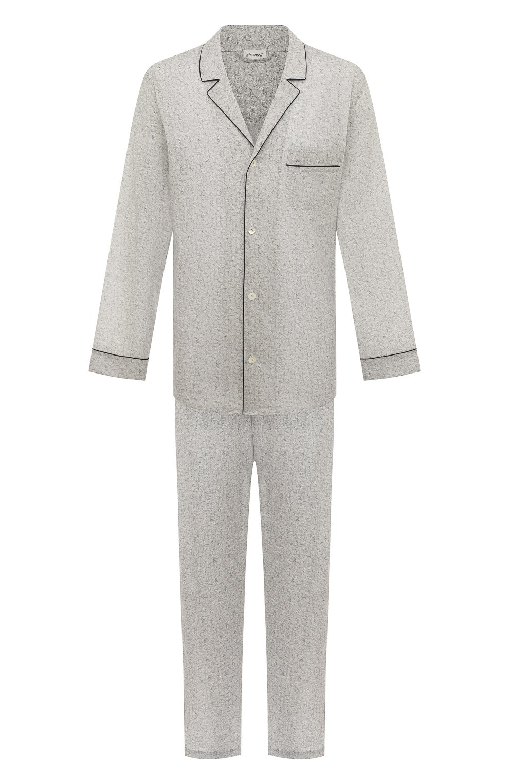 Мужская хлопковая пижама ZIMMERLI светло-серого цвета, арт. 4763-75001 | Фото 1 (Рукава: Длинные; Длина (брюки, джинсы): Стандартные; Кросс-КТ: домашняя одежда; Длина (для топов): Стандартные; Материал внешний: Хлопок)