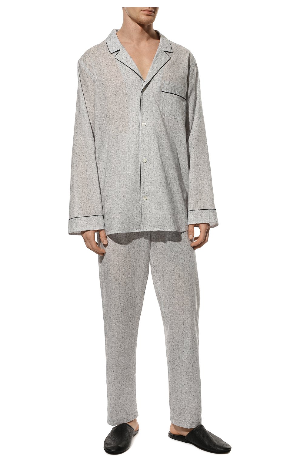 Мужская хлопковая пижама ZIMMERLI светло-серого цвета, арт. 4763-75001 | Фото 2 (Рукава: Длинные; Длина (брюки, джинсы): Стандартные; Кросс-КТ: домашняя одежда; Длина (для топов): Стандартные; Материал внешний: Хлопок)