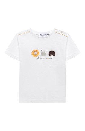 Детский хлопковая футболка TARTINE ET CHOCOLAT белого цвета по цене 5415 руб., арт. TS10071/18M-3A | Фото 1 Детский хлопковая футболка TARTINE ET CHOCOLAT белого цвета, арт. TS10071/18M-3A | Фото 1 (Материал внешний: Хлопок; Рукава: Короткие; Ростовка одежда: 36 мес | 98 см)