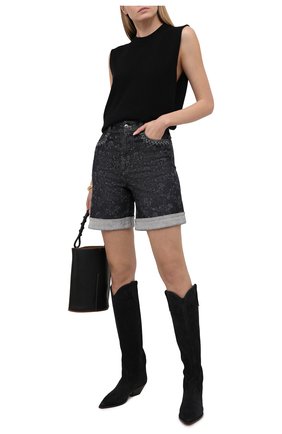 Женские джинсовые шорты CHLOÉ темно-серого цвета по цене 61950 руб., арт. CHC21SDS01157 | Фото 2 Женские джинсовые шорты CHLOÉ темно-серого цвета, арт. CHC21SDS01157 | Фото 2 (Материал внешний: Хлопок, Деним; Принт: С принтом; Кросс-КТ: Деним; Стили: Кэжуэл; Женское Кросс-КТ: Шорты-одежда; Длина Ж (юбки, платья, шорты): До колена)