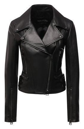 Женская кожаная куртка TOM FORD черного цвета по цене 381500 руб., арт. GIL467-LEX228 | Фото 1 Женская кожаная куртка TOM FORD черного цвета, арт. GIL467-LEX228 | Фото 1 (Длина (верхняя одежда): Короткие; Материал подклада: Вискоза, Синтетический материал; Рукава: Длинные; Случай: Повседневный; Женское Кросс-КТ: Замша и кожа; Материал внешний: Натуральная кожа; Кросс-КТ: Куртка)