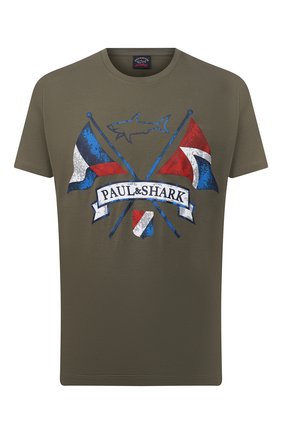 Мужская хлопковая футболка PAUL&SHARK хаки цвета по цене 16400 руб., арт. 21411018/C00 | Фото 1 Мужская хлопковая футболка PAUL&SHARK хаки цвета, арт. 21411018/C00 | Фото 1