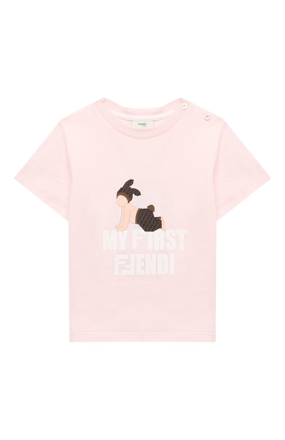 Детский хлопковая футболка FENDI розового цвета, арт. BUI013/ST8/12M-24M | Фото 1