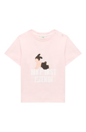 Детский хлопковая футболка FENDI розового цвета по цене 11850 руб., арт. BUI013/ST8/12M-24M | Фото 1 Детский хлопковая футболка FENDI розового цвета, арт. BUI013/ST8/12M-24M | Фото 1