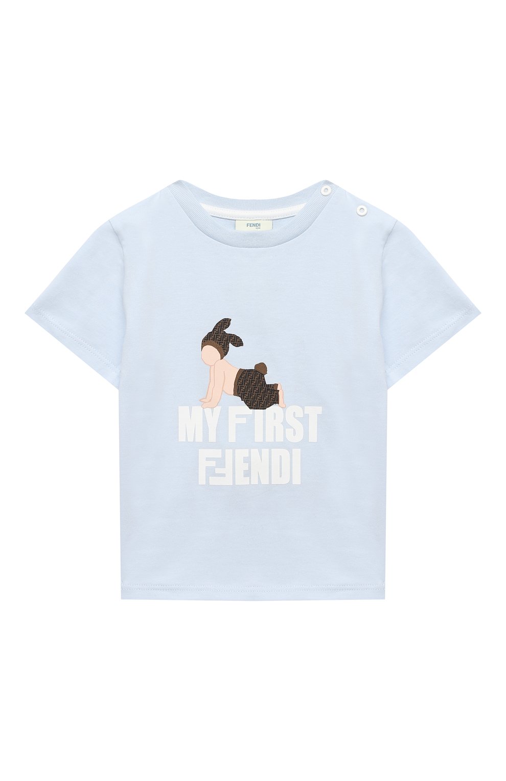 Детский хлопковая футболка FENDI голубого цвета, арт. BUI013/ST8/12M-24M | Фото 1
