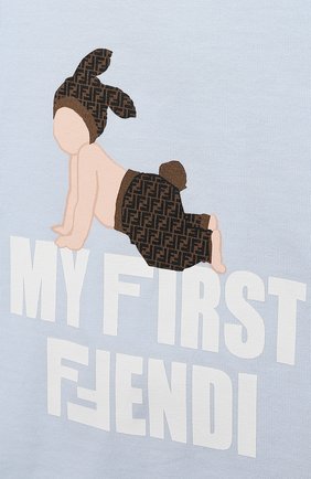 Детский хлопковая футболка FENDI голубого цвета по цене 11850 руб., арт. BUI013/ST8/12M-24M | Фото 3 Детский хлопковая футболка FENDI голубого цвета, арт. BUI013/ST8/12M-24M | Фото 3