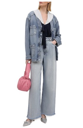 Женский джинсовый жакет MIU MIU синего цвета по цене 94000 руб., арт. GWG116-U8R-F0008 | Фото 2 Женский джинсовый жакет MIU MIU синего цвета, арт. GWG116-U8R-F0008 | Фото 2