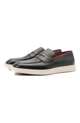 Мужские кожаные пенни-лоферы SANTONI темно-синего цвета по цене 47900 руб., арт. MGMB17603BARECDWU42 | Фото 1 Мужские кожаные пенни-лоферы SANTONI темно-синего цвета, арт. MGMB17603BARECDWU42 | Фото 1
