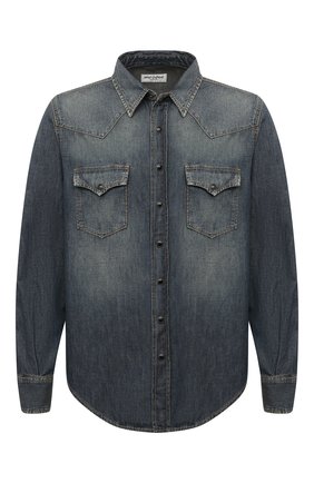 Мужская джинсовая рубашка SAINT LAURENT синего цвета по цене 47150 руб., арт. 597059/Y880U | Фото 1 Мужская джинсовая рубашка SAINT LAURENT синего цвета, арт. 597059/Y880U | Фото 1 (Рукава: Длинные; Длина (для топов): Стандартные; Материал внешний: Хлопок; Кросс-КТ: Деним; Случай: Повседневный; Стили: Кэжуэл; Манжеты: На кнопках; Воротник: Кент; Принт: Без принта, Однотонные)