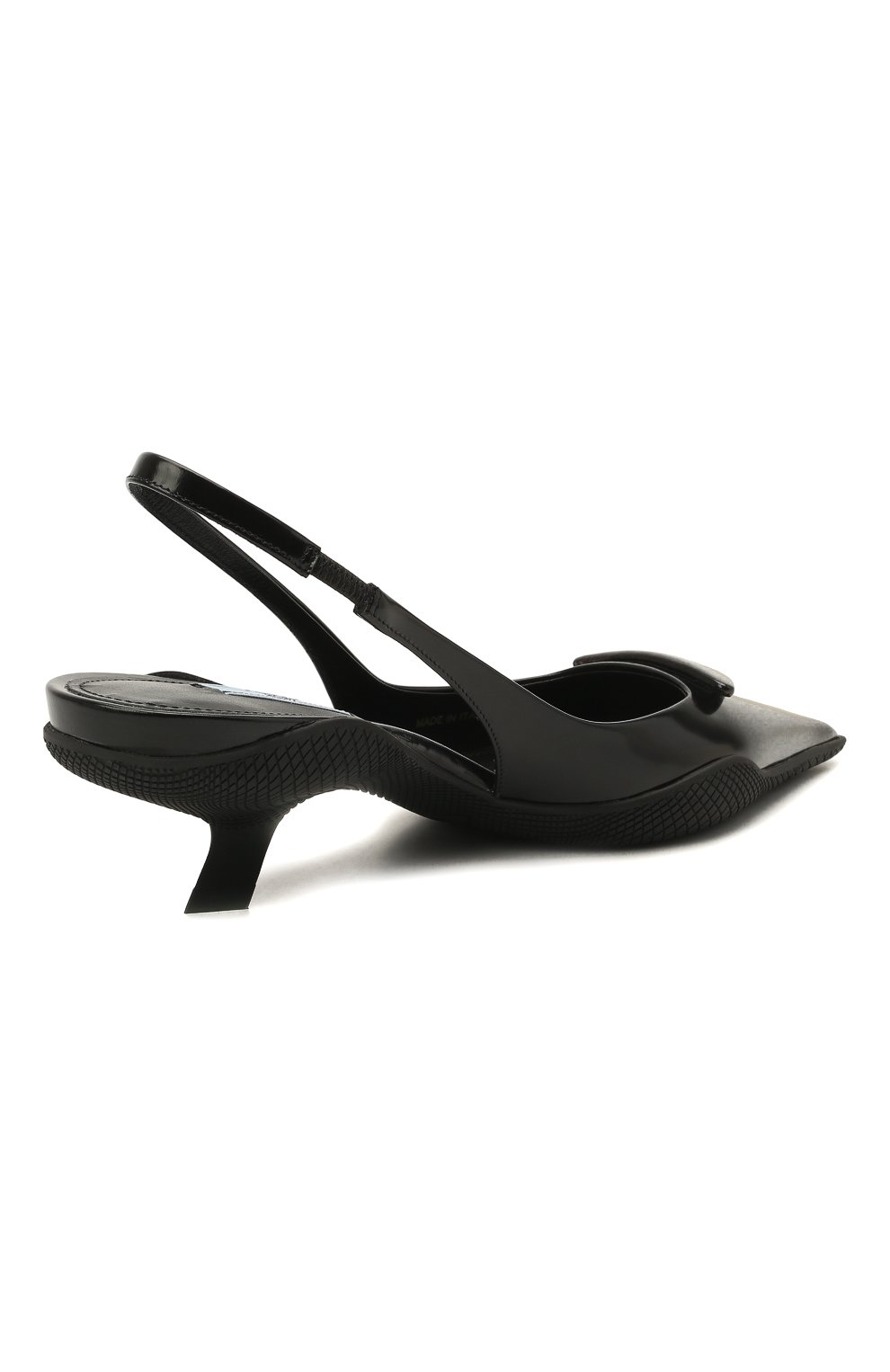 Женские кожаные туфли PRADA черного цвета, арт. 1I565M-055-F0002-A045 | Фото 5 (Материал внешний: Кожа; Каблук высота: Средний; Подошва: Плоская; Каблук тип: Kitten heel)