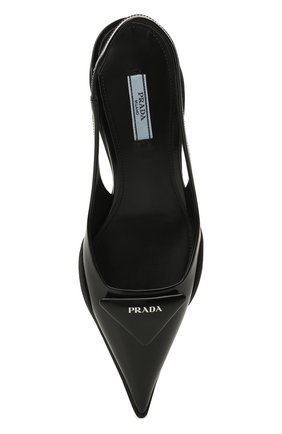 Женские кожаные туфли PRADA черного цвета, арт. 1I565M-055-F0002-A045 | Фото 6 (Материал внешний: Кожа; Каблук высота: Средний; Подошва: Плоская; Каблук тип: Kitten heel)