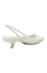 Женские кожаные туфли PRADA белого цвета, арт. 1I565M-055-F0009-A045 | Фото 4 (Материал внешний: Кожа; Каблук высота: Средний; Подошва: Плоская; Каблук тип: Kitten heel)