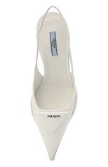 Женские кожаные туфли PRADA белого цвета, арт. 1I565M-055-F0009-A045 | Фото 6 (Материал внешний: Кожа; Каблук высота: Средний; Подошва: Плоская; Каблук тип: Kitten heel)