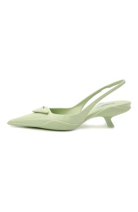 Женские кожаные туфли PRADA светло-зеленого цвета, арт. 1I565M-055-F0934-A045 | Фото 4 (Материал внешний: Кожа; Каблук высота: Средний; Подошва: Плоская; Каблук тип: Kitten heel)