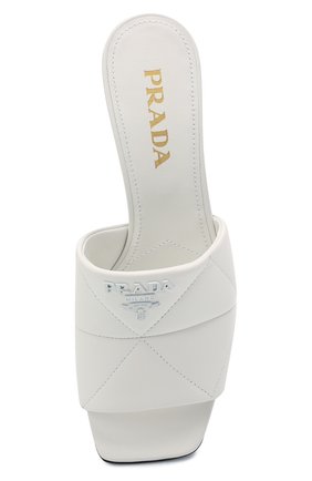 Женские кожаные мюли PRADA белого цвета, арт. 1XX583-038-F0009-B065 | Фото 6 (Материал внешний: Кожа; Каблук высота: Средний; Каблук тип: Шпилька; Подошва: Плоская)