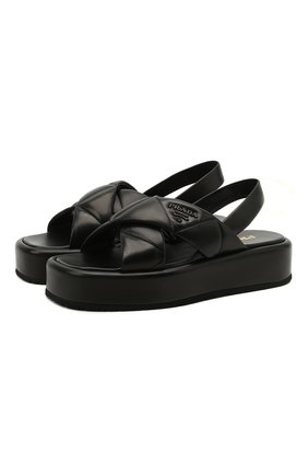 Женские кожаные сандалии fussbett PRADA черного цвета по цене 66000 руб., арт. 1XZ749-038-F0002-035 | Фото 1 Женские кожаные сандалии fussbett PRADA черного цвета, арт. 1XZ749-038-F0002-035 | Фото 1